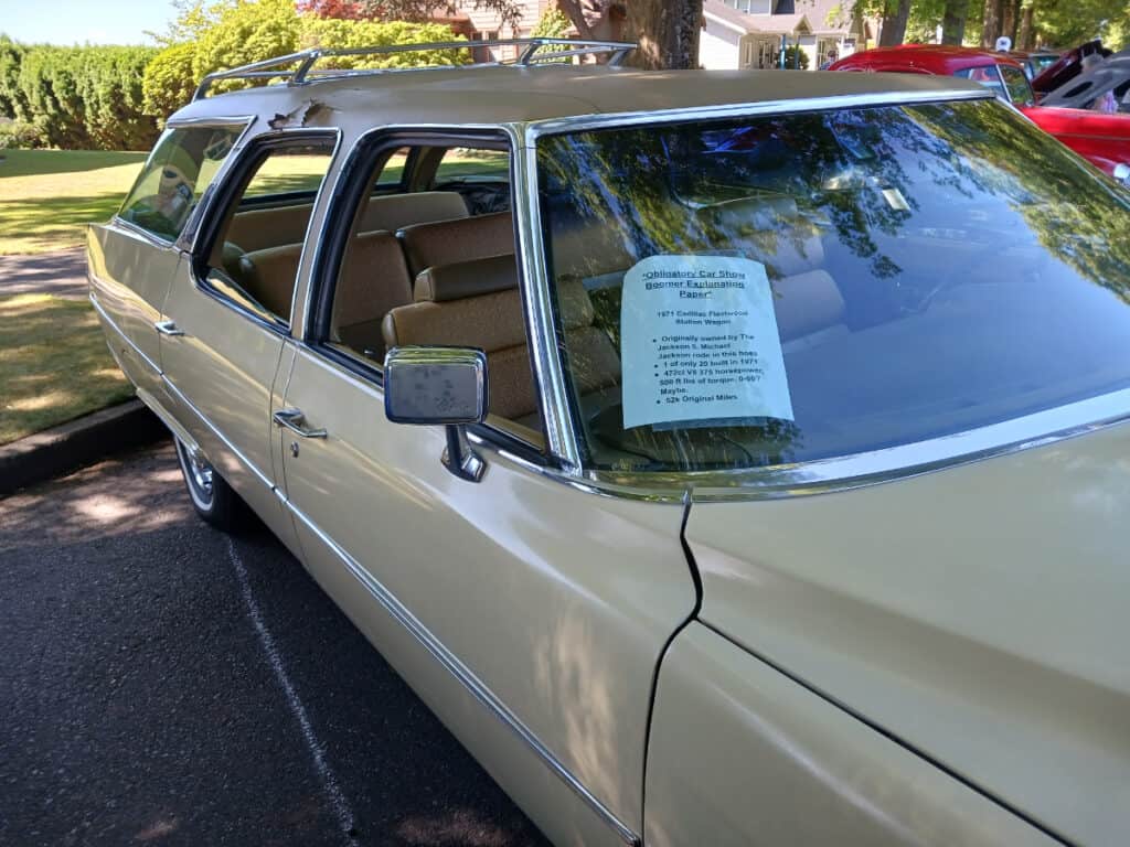 manila yellow colored 1970's station wagon said to have been owned and used by the Jackson 5